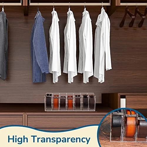 2 Pieces Belt Organizer Acrylic Belt Storage Holder 7 Compartments Display Case Belt Container Holder For Closet And Drawer, Purse Tie Jewelry Watch Bracelets Makeup Storage Holder Accessories 2 2 Pieces Belt Organizer Acrylic Belt Storage Holder 7 Compartments Display Case Belt Container Holder For Closet And Drawer, Purse Tie Jewelry Watch Bracelets Makeup Storage Holder Accessories - Image 2