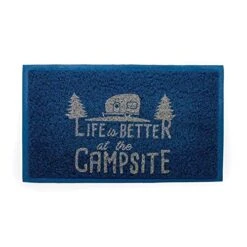 Camco Life Is Better At The Campsite Outdoor & Indoor Welcome Mat - Weather And Doormat | Traps Dirt And Liquid | Spongey Comfortable Feel | Measures 26 ½ " X 15" - Blue (53201) - 53201-A