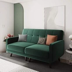 HONBAY Velvet Fabric Loveseat Sofa Tufted 2-Seats Sofa With Wood Legs Upholstered Loveseats For Small Space, Emerald Green -Songmics Furniture Shop 51DOtpR2ytL