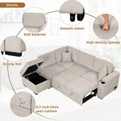 Merax L Shaped Sectional Sofa Couch Sleeper Bed With Storage Ottoman And Chaise For Living Room, Small Apartment Love Seats, Beige_Linen -Songmics Furniture Shop 51DSOahIJGL