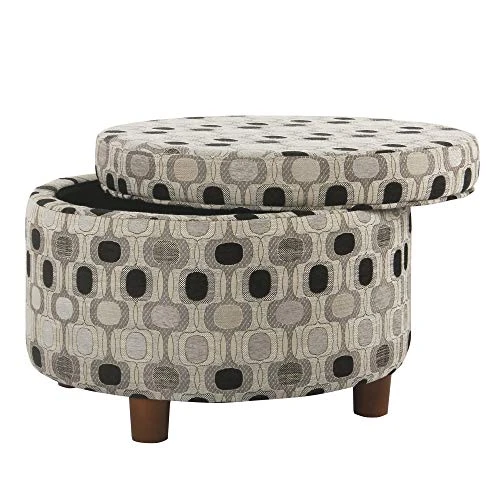 Homepop Home Decor | Upholstered Round Storage Ottoman | Ottoman With Storage For Living Room & Bedroom (Black Geo) 4 Homepop Home Decor | Upholstered Round Storage Ottoman | Ottoman With Storage For Living Room & Bedroom (Black Geo) - Image 4