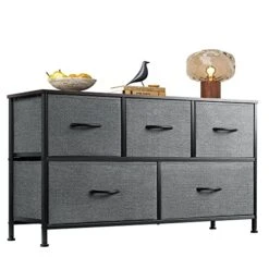 WLIVE Dresser For Bedroom With 5 Drawers, Wide Chest Of Drawers, Fabric Dresser, Storage Organizer Unit With Fabric Bins For Closet, Living Room, Hallway, Nursery, Dark Grey