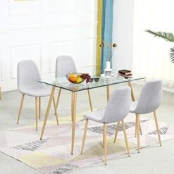 Bacyion 5 Pieces Modern Dining Table Set For 4,Rectangle Glass Table And 4 Fabric Kitchen Room Chairs,Dining Room Table And Chairs Set For Home And Small Space (Rectangle Table + 4 Light Grey Chairs) 11 Bacyion 5 Pieces Modern Dining Table Set For 4,Rectangle Glass Table And 4 Fabric Kitchen Room Chairs,Dining Room Table And Chairs Set For Home And Small Space (Rectangle Table + 4 Light Grey Chairs) -Songmics Furniture Shop 51DZaDIoKJL. AC