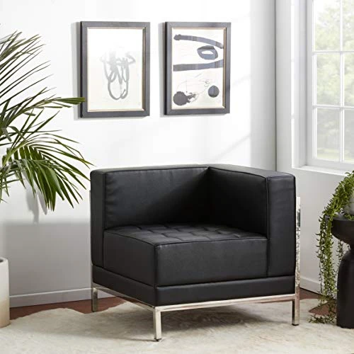 Flash Furniture HERCULES Imagination Series Contemporary Black LeatherSoft Left Corner Chair With Encasing Frame 1 Flash Furniture HERCULES Imagination Series Contemporary Black LeatherSoft Left Corner Chair With Encasing Frame