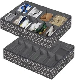 Under Bed Shoe Storage Organizer Fits Large Capacity Shoes Jumbo Slots Underbed Shoe Rack Bin Container Clear Window Lid,Men Sneakers,Women High Heels,Short Boots Set Of 2 Fits 20 Pairs (X Line) -Songmics Furniture Shop 51DgnLKsqZL. AC