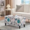HUIMO Storage Ottoman, 35" Ottoman With Storage For Living Room, Script Printed Linen Upholstered Fabric Ottoman Foot Rest, Ottoman Bench For Bedroom End Of Bed, Entryway, Window Bench(Blue Flower)