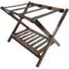 Deluxe Folding Wooden Luggage Rack With Shoe Shelf, Walnut Finish, Hotel Style
