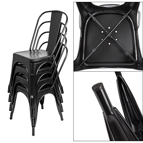 JUMMICO Metal Dining Chair Stackable Indoor-Outdoor Industrial Vintage Chairs Bistro Kitchen Cafe Side Chairs With Back Set Of 4 (Black) 5 JUMMICO Metal Dining Chair Stackable Indoor-Outdoor Industrial Vintage Chairs Bistro Kitchen Cafe Side Chairs With Back Set Of 4 (Black) - Image 5