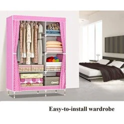 ZZBIQS Clothing Closet Wardrobe, Portable Non-Woven Fabric Garment Clothes Wardrobe Storage Organizer Shelf Rack, DIY Armoire Storage With Hanging Rod(Pink, Dots) 14 ZZBIQS Clothing Closet Wardrobe, Portable Non-Woven Fabric Garment Clothes Wardrobe Storage Organizer Shelf Rack, DIY Armoire Storage With Hanging Rod(Pink, Dots) -Songmics Furniture Shop 51Dpy2oEGjL