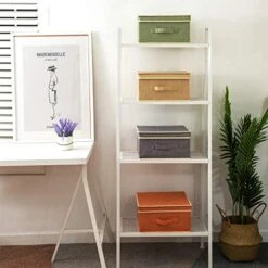 DOMEraax Storage Bins With Lid, Foldable Clothing Storage Box Case With Handle For Toy, Books, Closet, Bedroom, Home, 4 Color Set, 13L X 12.5W X 7H Inch