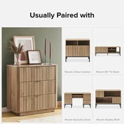 Mopio Brooklyn Mid-Century Modern Dresser/Credenza, Waveform Panel With Sleek Curved Profile With Aluminum Handle 3-Drawers For Bedroom/Living Room, Sturdy Anti-Tipping Base (Golden Oak, Dresser) -Songmics Furniture Shop 51DrONpWkHL