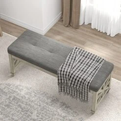 GENERIC 16.14 In. Dark Gray Upholstered Bench With Wood Legs Grey Modern Contemporary -Songmics Furniture Shop 51DsgmvRGBL