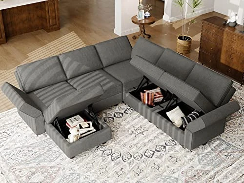 Belffin Modular Sectional Couch U-Shape Modulars Reversible Sectional Sofa Convertible Chaise Sofa With Storage Grey 4 Belffin Modular Sectional Couch U-Shape Modulars Reversible Sectional Sofa Convertible Chaise Sofa With Storage Grey - Image 4