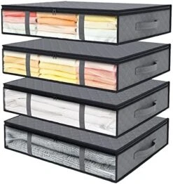 Fixwal Underbed Storage Bags Foldable Clothes Storage Bins With Clear Window Sturdy Zippers Storage Containers For Organizing Clothing Bedroom, 4-Pack Grey Pattern -Songmics Furniture Shop 51Du2yIW L. AC