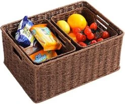 HOONEX Large Wicker Baskets For Storage, Woven Plastic Baskets For Organizing With Dual Handles, Baskets For Storage, Set Of 3, Black -Songmics Furniture Shop 51DuxxDWS L. AC