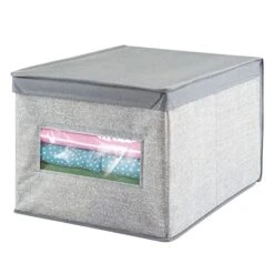 MDesign Large Fabric Stackable Closet Organizer Box With Clear Window/Lid For Bedroom, Office, Bathroom, Mudroom Organization - Shoe, Sweater, Clothes Storage, Lido Collection, 4 Pack, Gray -Songmics Furniture Shop 51Dzs7BkczL