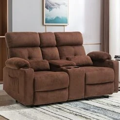Consofa Loveseat Recliner, Reclining Loveseat With Console, Power Reclining Loveseat, Electric Reclining Loveseat With Heat And Massage, Cup Holders, Lumbar Supports,Side Pockets, Plush Fabric -Songmics Furniture Shop 51E0AFzUr8L. AC