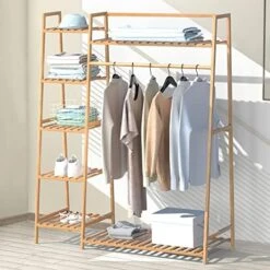43.5" Bamboo Clothing Garment Rack Free Standing Clothes Coat Hanger Rolling Closet Organizer Shoe Rack Wardrobe Storage Hall Tree Entryway Living Bedroom Office Storage Shelves Clothes Hanging Rack -Songmics Furniture Shop 51E0XIO0SQL. AC