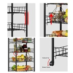 Free Standing Kitchen Storage Shelf Rack Kitchen Multi-layer Storage Rack Floor-to-ceiling Movable Trolley Storage Rack Vegetable Basket Home Dormitory Storage Rack Car Kitchen Bakers Rack Microwave O -Songmics Furniture Shop 51E3gayHldL