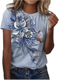 Summer Tops For Women 2023 Floral Printed Round Neck Shirts Casual Short Sleeve T-Shirts Slim Fit Loose Workout Blouses -Songmics Furniture Shop 51E45MwFppL. AC