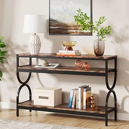 Tribesigns 3-Tier Console Table, 55 Inch Sofa Table With Open Storage Shelves, Narrow Long Hallway/Entryway Table For Home Living Room Entryway, Rustic Brown 6 Tribesigns 3-Tier Console Table, 55 Inch Sofa Table With Open Storage Shelves, Narrow Long Hallway/Entryway Table For Home Living Room Entryway, Rustic Brown - Image 6