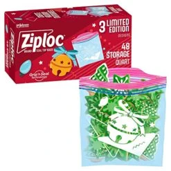 Ziploc Quart Food Storage Bags, Grip 'n Seal Technology For Easier Grip, Open, And Close, 48 Count, Holiday Designs, Packaging May Vary
