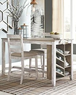 Signature Design By Ashley Skempton Farmhouse 36" Counter Height Dining Table With Storage & Wine Rack, Whitewash & Skempton 24" Counter Height Upholstered Barstool, Set Of 2, Antique White -Songmics Furniture Shop 51EJgfW6LJL