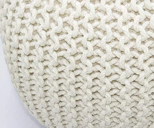 COTTON CRAFT - Hand Knitted Cable Style Dori Pouf - Ivory - Floor Ottoman - Cotton Braid Cord - Handmade & Hand Stitched - Truly One Of A Kind Seating - 20 Dia X 14 High 2 COTTON CRAFT - Hand Knitted Cable Style Dori Pouf - Ivory - Floor Ottoman - Cotton Braid Cord - Handmade & Hand Stitched - Truly One Of A Kind Seating - 20 Dia X 14 High - Image 2