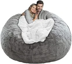 LapEasy Giant Bean Bag Chair Cover(Cover Only,No Filler),Oversized Round Soft Fluffy PV Velvet Washable Lazy Sofa Bean Bag Bed Cover For Adults, Living Room Bedroom Furniture Outside Cover(Drak Grey) -Songmics Furniture Shop 51EN zhOJIL. AC