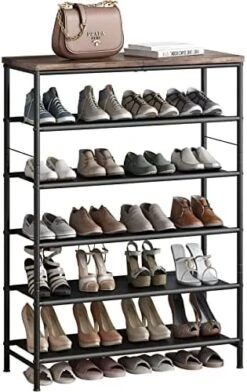 INGIORDAR Shoe Rack Organizer 5 Tier Metal Organizer Shelf With Industrial MDF Board And Layer Fabric For Entryway Closet Bedroom Living Room Garage,Black & Rustic Brown (Black+Rustic Brown, 5 Tier) -Songmics Furniture Shop 51EPn4b80SL. AC