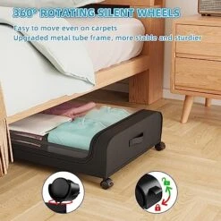Under Bed Storage, Under The Bed Storage Containers With Wheels, Under Bed Shoe Storage Organizer With Storage Bags, Rolling Underbed Storage Containers For Bedroom Clothes Shoes Blankets (2 Pack, Black)