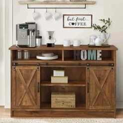 4ever2buy Coffee Bar Cabinet With Storage, Farmhouse Sideboard Buffet Cabinet With Sliding Barn Door, 52'' Kitchen Cabinet With Adjustable Shelves, White Coffee Bar Table For Living Dining Room -Songmics Furniture Shop 51EYSRnsjyL. AC