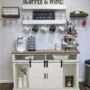PHI VILLA Farmhouse Coffee Bar Cabinet - Sliding Barn Door Kitchen Sideboard Buffet Storage Cabinet…
