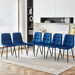 NORDICANA 5-Piece Dining Table Set, 47 In Modern Walnut Color Rectangle Kitchen Table & 4 Navy Blue Velvet Upholstery Side Chairs, Solid Metal Legs, Dining Room Set For 4 -Songmics Furniture Shop 51Ef2HFKoJL. AC