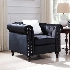 3-Piece Velvet Upholstered Living Room Furniture Set, Including 3-Seater Sofa, Loveseat And Single Sofa Chair With Button And Copper Nail On Arms And Back, Five White Villose Pillows Included, Blue -Songmics Furniture Shop 51EfB2MjkRL. AC