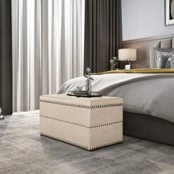 Edeco Modern Nailhead Storage Ottoman With Tray Top Square Script Ottoman Space-Saving Coffee Table, Grey -Songmics Furniture Shop 51Egwxmn3nL. AC