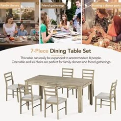 Merax 7-Piece Wooden Dining Table Set, Multifunctional Extendable Tabletop With 12” Leaf And 2 Drawers, 6 Chairs With Soft Cushion, Natural Wood Wash -Songmics Furniture Shop 51EknqBS8zL