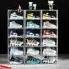 12 Pack Shoe Boxes, Clear Acrylic Stackable Plastic Sneaker Box Container, Magnetic Side Open Shoe Organizer Case For Man And Women (Transparency-12Pack-Side)