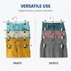 Zober Metal Skirt Hangers - Pack Of 10 Pants Hangers With Clips - Multi Stackable Space Saving Hangers - Adjustable Clip For Skirts, Jeans, And Pants W/Non-Slip Grip -Songmics Furniture Shop 51EuREHfWYL