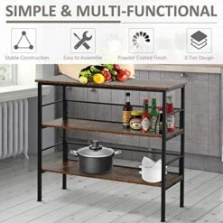 HOMCOM 3-Tier Console Table Industrial Style Storage Metal Wooden Shelf With A Robust Multi-Functional Design & Adjustable Feet, Black 10 HOMCOM 3-Tier Console Table Industrial Style Storage Metal Wooden Shelf With A Robust Multi-Functional Design & Adjustable Feet, Black -Songmics Furniture Shop 51EwOVonoWL