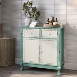BELLEZE Rustic 32 Inch Wood Entryway Sideboard Cabinet, Antique Farmhouse Vintage Traditional Accent Storage Chest, Two Tone Living Room Decor - Abbey (Sea Foam Green) 7 BELLEZE Rustic 32 Inch Wood Entryway Sideboard Cabinet, Antique Farmhouse Vintage Traditional Accent Storage Chest, Two Tone Living Room Decor - Abbey (Sea Foam Green) -Songmics Furniture Shop 51EwvCTTJCL
