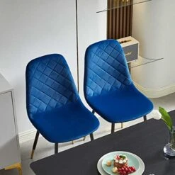 NORDICANA Velvet Dining Chairs Kitchen Solid Color Chair Upholstered Side Stools With Backrest Metal Legs Set Of 4, Navy Blue 18 NORDICANA Velvet Dining Chairs Kitchen Solid Color Chair Upholstered Side Stools With Backrest Metal Legs Set Of 4, Navy Blue -Songmics Furniture Shop 51Exa0TYIJL