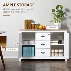 HOMCOM Kitchen Sideboard With Adjustable Shelves, Buffet Cabinet, Coffee Bar Cabinet With 3 Storage Drawers, White -Songmics Furniture Shop 51EyKqzv2UL