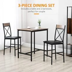 HOMCOM 3 Piece Bar Table And Chairs Set, Dining Table Set With PU Padded Stools And Steel Frame For Kitchen, Small Spaces, Brown -Songmics Furniture Shop 51F1KVC7ffL