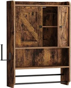 Rolanstar Bathroom Cabinet Wall Mounted With 2 Doors, Medicine Cabinet With Large Space, 4-Tier Over The Toilet Space Saver Storage Cabinet With Toilet Paper Holder And 2 Towels Bar, Rustic Brown