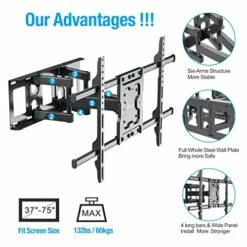 EVERVIEW Full Motion TV Wall Mount Bracket Fits For Most 37-75 Inch LED,LCD,OLED Flat Curved TVs,Dual Articulating Arms Swivels Tilts Rotation, VESA 600X400mm,132lbs,Fits 12/16" Wood Stud -Songmics Furniture Shop 51F5q03irNL