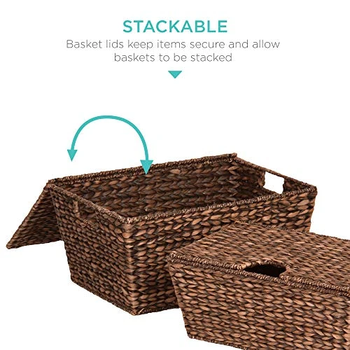 Best Choice Products Set Of 2 XL Multipurpose Classic Water Hyacinth Chests Oversized Woven Tapered Storage Basket For Organization, Laundry, Decoration W/Attached Lid, Handle Holes 5 Best Choice Products Set Of 2 XL Multipurpose Classic Water Hyacinth Chests Oversized Woven Tapered Storage Basket For Organization, Laundry, Decoration W/Attached Lid, Handle Holes - Image 5