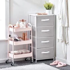 MDesign Metal 3-Tier Rolling Utility Storage Carts - Organizer Trolley For Bathroom, Kitchen, Laundry, Office, And Kids Rooms - Heavy Duty Caddy With 4 Caster Wheels - Light Pink -Songmics Furniture Shop 51FASLOH1VL