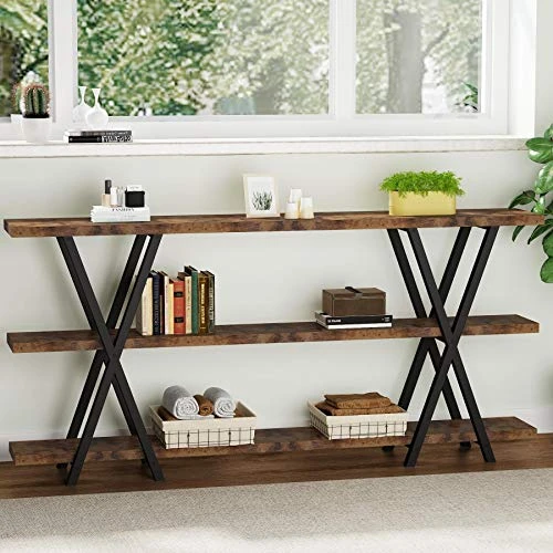 Tribesigns Sofa Table, 70.9 Inch 3 Tier Extra Long Console Table With Storage Shelves For Entryway Living Room, Rustic Brown Black 4 Tribesigns Sofa Table, 70.9 Inch 3 Tier Extra Long Console Table With Storage Shelves For Entryway Living Room, Rustic Brown Black - Image 4