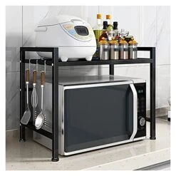 Microwave Oven Rack 2 Tier Extendable Microwave Oven Rack Heavy Duty Microwave Stand Shelf Free Standing Kitchen Countertop Organiser Rack With Hooks Kitchen Storage Rack